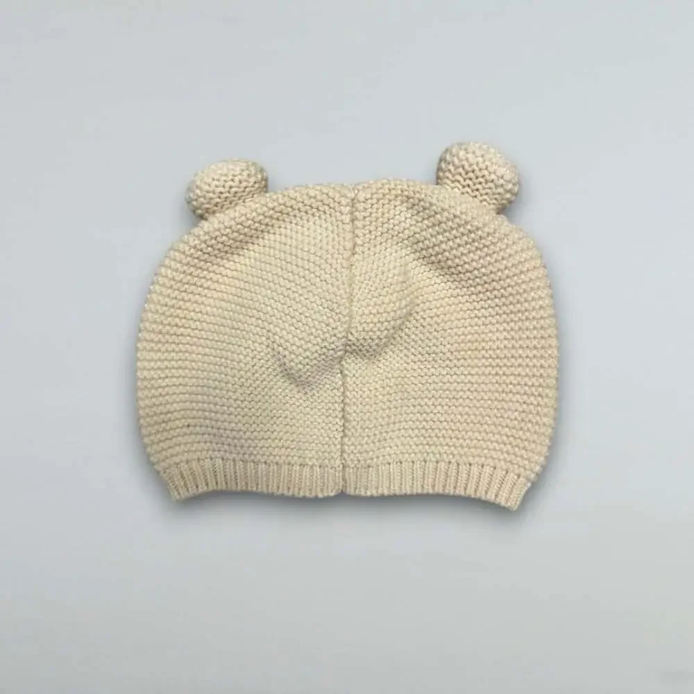 Cream Knit Bear Ear Baby Hat 18-24 Months 100% Cotton